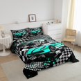 thumbnail image 3 of Erosebridal Ensembles de Literie Voiture de Course pour Ados Grand Lit avec Couette, Insert de Couette Sports Extrêmes pour Garçons Hommes, Noir Cyan, Réversible 3 Pcs, 3 of 7