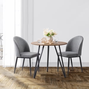 CorLiving Ezra Round Engineered Wood Top Indoor Dining Table with Black Iron Hairpin Legs, Brown Woodgrain