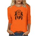 thumbnail image 1 of Dadaria Hauts pour Femmes Chemise Orange Manches 3/4 T-Shirt Col Rond Grande Taille Tee Attrape-Rêves d'Été Blouses 3TG, 1 of 4