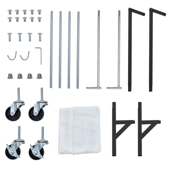 EDTara Heavy Duty Steel Garment Rack, z-Shape Single Rail With 300lb Capacity, Lockable Wheels, 2 Pvc Powder Covers, Hooks for Retail & Entryway