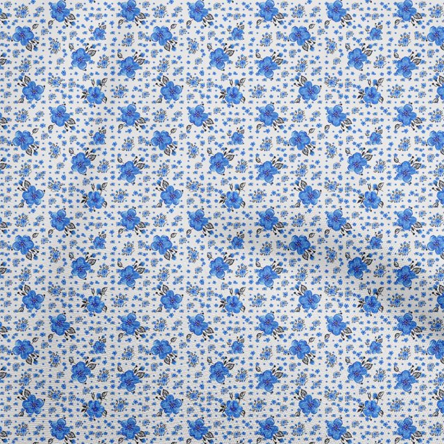 oneOone Cotton Poplin Medium Blue Fabric Florals Craft Projects Decor Fabric Printed By The Yard 56 Inch Wide