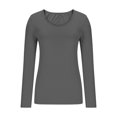 thumbnail image 4 of Womens Long Sleeve Shirts Fitted Tops Scoop Neck Slim T Shirts Going Out Tops Basic Tees Dark Gray, 4 of 6