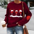 thumbnail image 2 of Pompotops Automne et Hiver Femmes Pull Imprimé de Noël Col Rond Manches Longues Blouse Unie Hauts Chandails en Molleton, 2 of 4