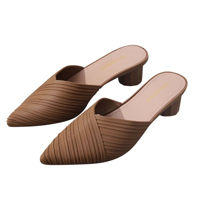 NAOJIE Mules à Talon Épais à Bout Pointu Fermé pour Femmes, Mode, Tige Rayée, Sandales Décontractées Confortables - Brun - 39, Pointed Toe Mule, Mules à Talon Bas, Mules à Bout Pointu pour Femmes