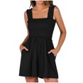 thumbnail image 1 of RKSTN Rompers for Women Summe Square Neck Sleeveless Pleated Dressy Casual Romper Solid Color Beach Outfits with Pockets, 1 of 5