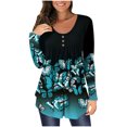 thumbnail image 1 of IROINID Chemises à Manches Longues Col en V pour Femmes, Imprimé Floral Papillon, Pull à Boutons, Vert, 1 of 8