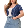 thumbnail image 4 of Agnes Orinda Boléros Grande Taille pour Femmes, Ouvert à l'Avant, Manches Courtes, Cardigan Court en Crochet et Dentelle 1X Bleu Marine, 4 of 7