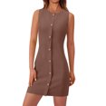 thumbnail image 2 of Ovzne Robes d'Été pour Femmes 2025 Robe Femme Mode Femme Couleur Unie Sans Manches Col Rond Bouton Robe Courte de Travail Robe de Printemps Liquidation, 2 of 7