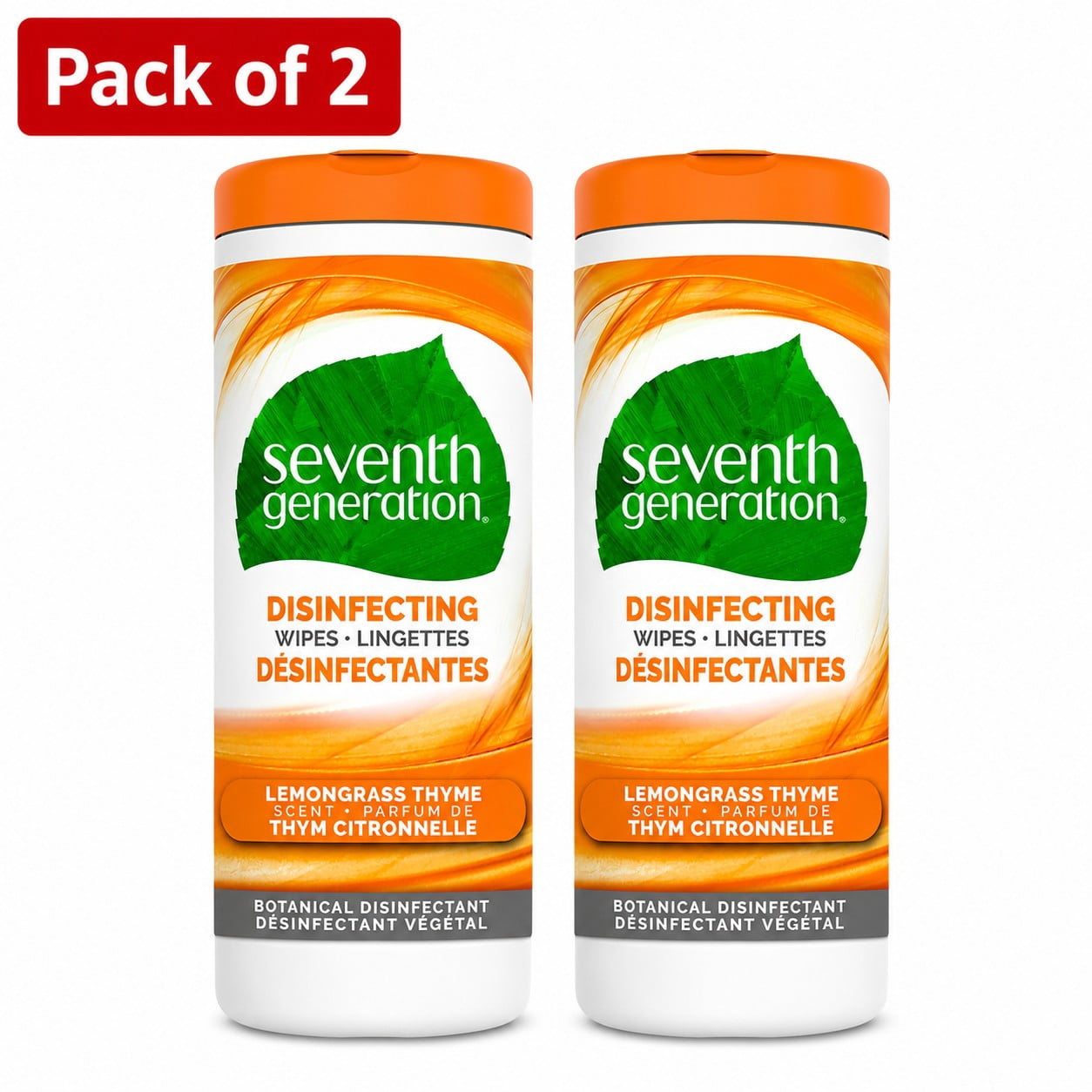 Seventh Generation Disinfectant Wipes Lemongrass Thyme, 35 Wipes (Pack of 2)