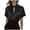 Black, variant on Women's Silk Satin T-shirts Keyhole Stand Collar Blouses Short Sleeve Elegant Tunic Formal Work and Office Tops