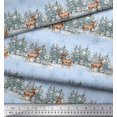 thumbnail image 2 of Soimoi Blue Cotton Poplin Fabric Reindeer & Snowflakes Tree Print Fabric by the Yard 56 Inch Wide, 2 of 5