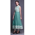 thumbnail image 3 of Bimba Robe Anarkali Vert Aigue-Marine à 2 Feuilles pour Femmes, Kurti Imprimée Ethnique Indienne, Longue Kurta, Robe de Soirée, Moyen, 3 of 6