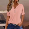 thumbnail image 2 of Yuyuzo Womens Summer Tops Notch V Neck Button Tunic Tops Short Sleeve Loose Summer Basic Tee Shirts, 2 of 5