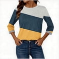 thumbnail image 4 of Mevxay Hauts d'Automne Grande Taille pour Femmes Manches 3/4 Tunique à Blocs de Couleur T-Shirts Décontractés Amples Col Rond Blouses Tendance Bleu Marine 3TG, 4 of 6