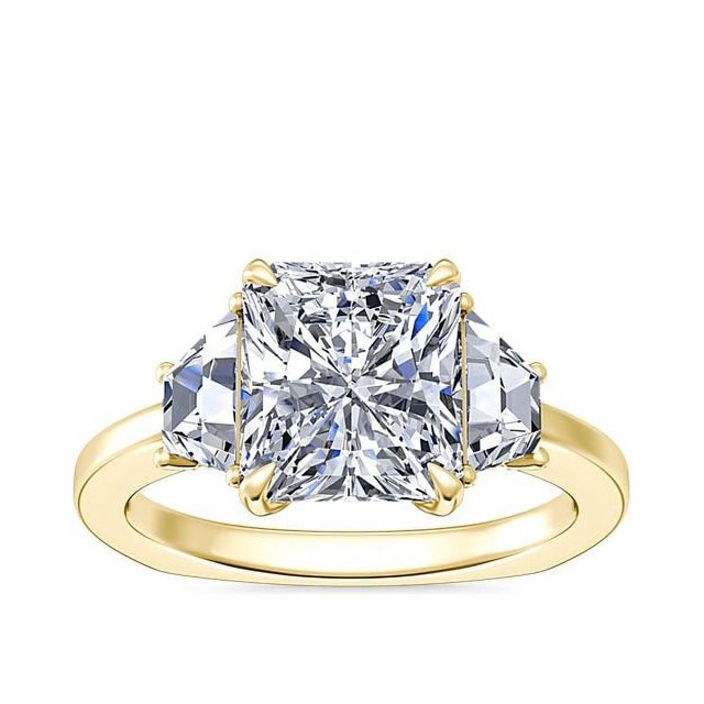 1.00 Carat Excellent Radiant Shape Genuine Diamond Latest Design Three Stone Engagement Ring for Ladies Solid 18K Yellow Gold Size 7.5