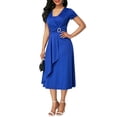 thumbnail image 3 of HEVIRGO Robe Midi de Fête pour Femme Grande Taille à Manches Courtes, Col en V, Ourlet Asymétrique, Taille Ajustée, Vert Foncé XXXXXL, 3 of 10