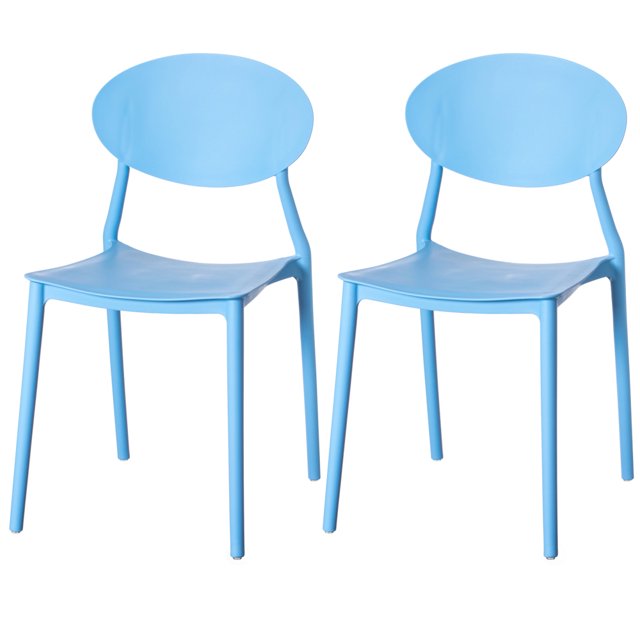 Chaise de Salle à Manger Extérieure en Plastique Moderne avec Dossier Ovale Ouvert, Bleu Ensemble de 2