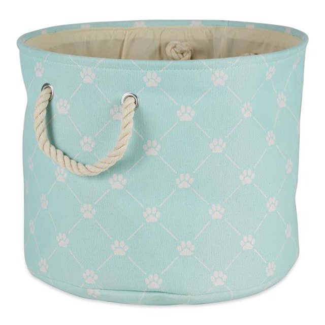 Design Imports CAMZ14221 Polyester Trellis Paw Round Pet Bin, Light Aqua - Medium