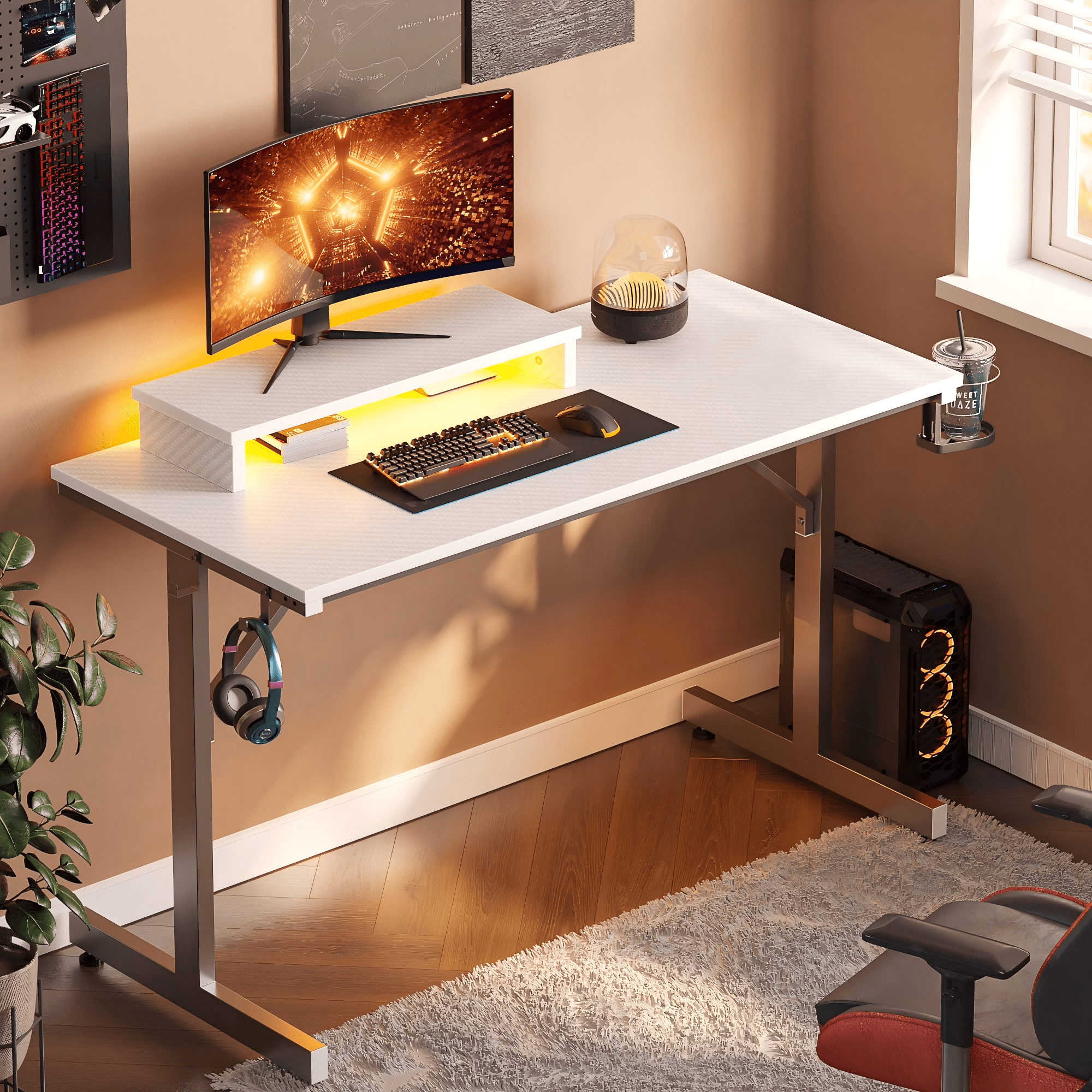 Standing Party Table Bestier 42 inch LED Gaming Desk with Monitor Stand PC Computer Gamer ...