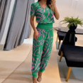 thumbnail image 2 of Ensemble 2 Pcs pour Femmes Été Col Uni Manches Courtes Blouse Haut + Pantalon Ample avec Poches, 2 of 6
