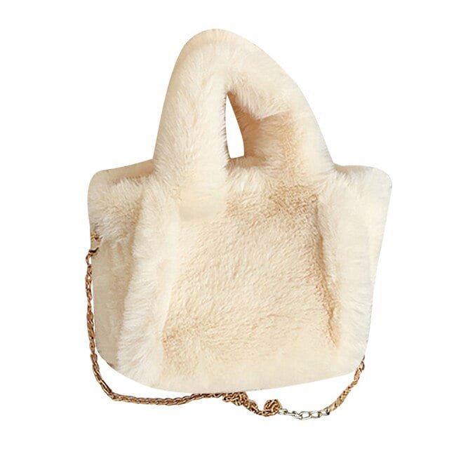 LinYooLi Plush Faux Fur Tote Solid Colour Autumn Winter Top-handle Bags Soft Warm Fashion Portable Simple Casual for Weekend Vacation