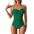 thumbnail image 1 of Moxiu Women's Vintage Ruched One-Piece Swimsuit Tummy Control Push Up Color Block Slimming Suit Green,M, 1 of 5