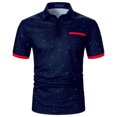 thumbnail image 1 of Birdeem Men Casual Button Short Sleeve Patchwork Turndown Pullover T-Shirt Tops, 1 of 9