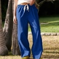 thumbnail image 2 of Timegard Womens Cotton Linen Pants Elastic Waist Wide Leg Solid Color Trend Lounge Pants with Pockets, 2 of 7