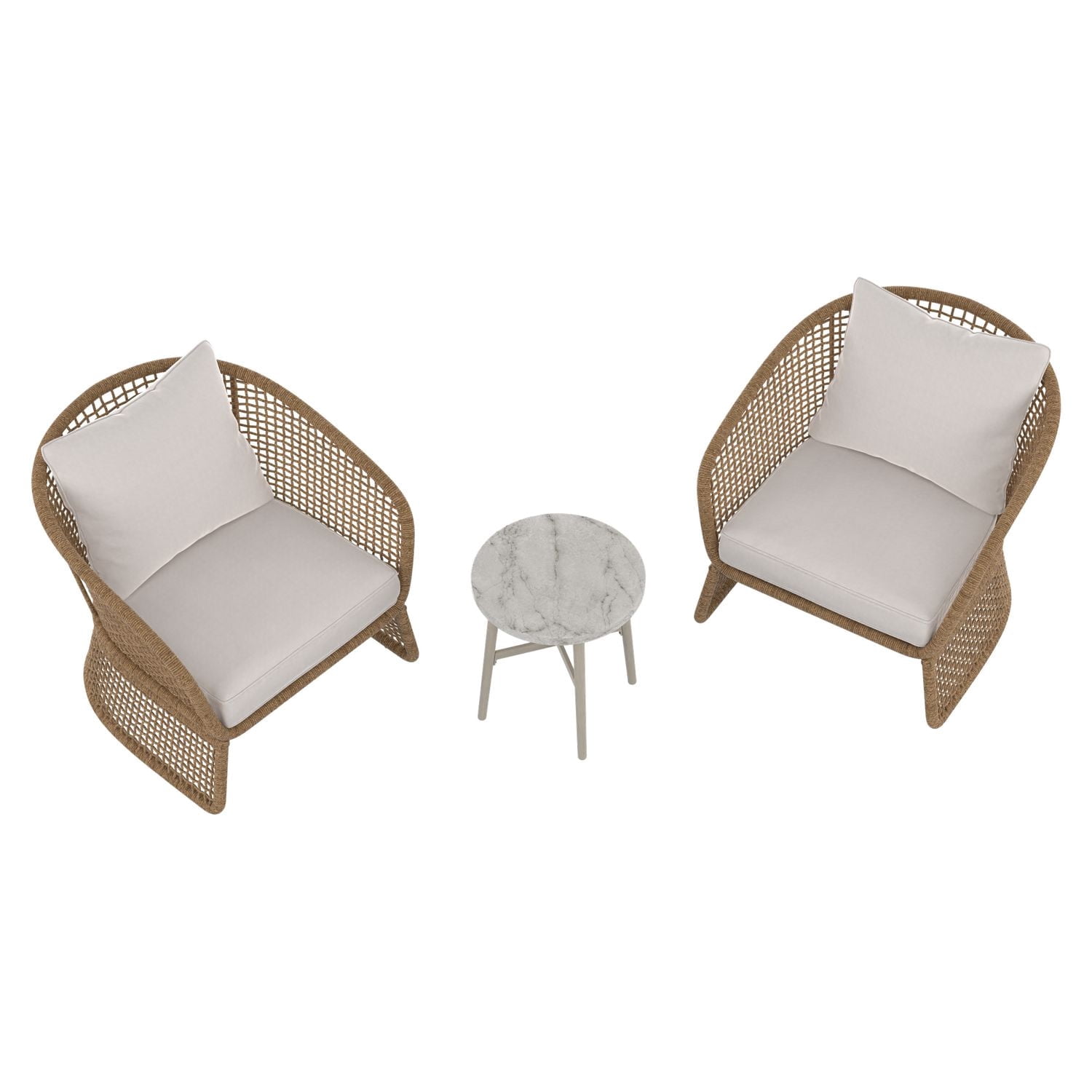 Ensemble causerie extérieur en acier 3 pièces avec coussins Lasso HOMETRENDS, brun