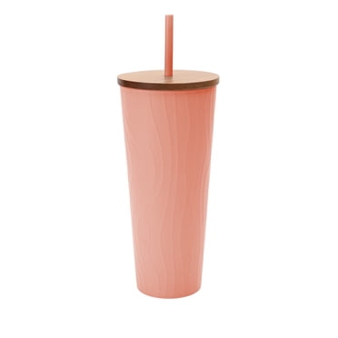 Gobelet Mainstays rose en PET recyclé à texture tourbillonnée avec couvercle et paille