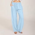 thumbnail image 2 of Timegard Cotton Linen Pants for Women Elastic Waist Drawstring Fall Travel Casual Pants with Pockets, 2 of 5