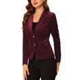 thumbnail image 4 of INSPIRE CHIC Blazer en Velours Vintage pour Femme, Revers Cranté, devant Boutonné, Veste de Bureau, TP, Rouge Foncé, 4 of 6