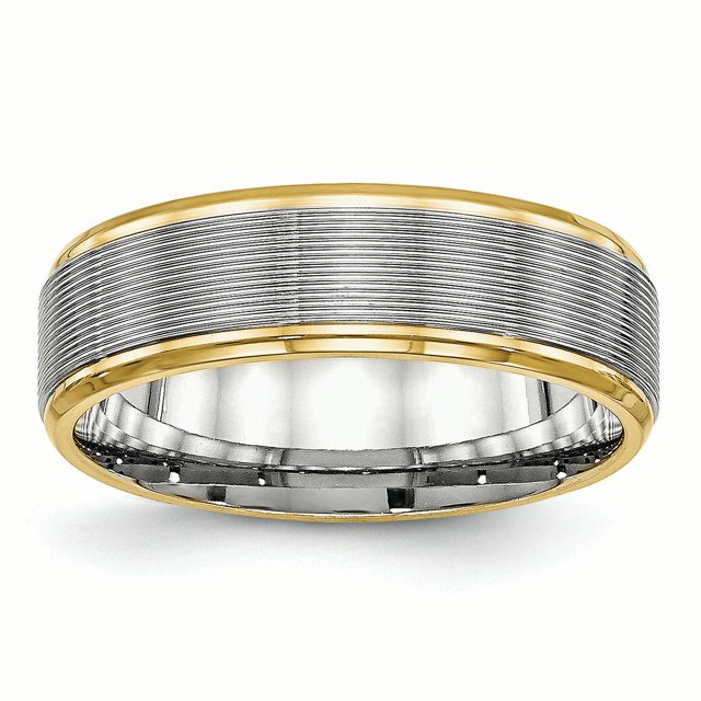 Stainless Steel Polished Yellow IP Grooved Ring Size 9