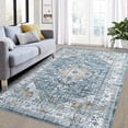 thumbnail image 2 of Blue Vintage Medallion Area Rug 5x7ft - Washable Non-Slip Distressed Boho Carpet - Low Pile Mark Resistant Collapsible Easy Care Soft Floor Cover for Living Room, Bedroom, Dining Room - USA, 2 of 8