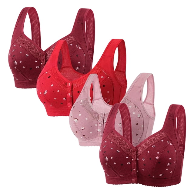 LOVZFMLL Bras for Women 4pc Woman's Comfortable Lace Breathable Bra Underwear No Rims Multicolor 2XL