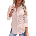 thumbnail image 2 of AherBiu Linen Shirts for Women Button down Long Sleeve Lapel Tops Work Office Classic Casual Solid Blouses, 2 of 9