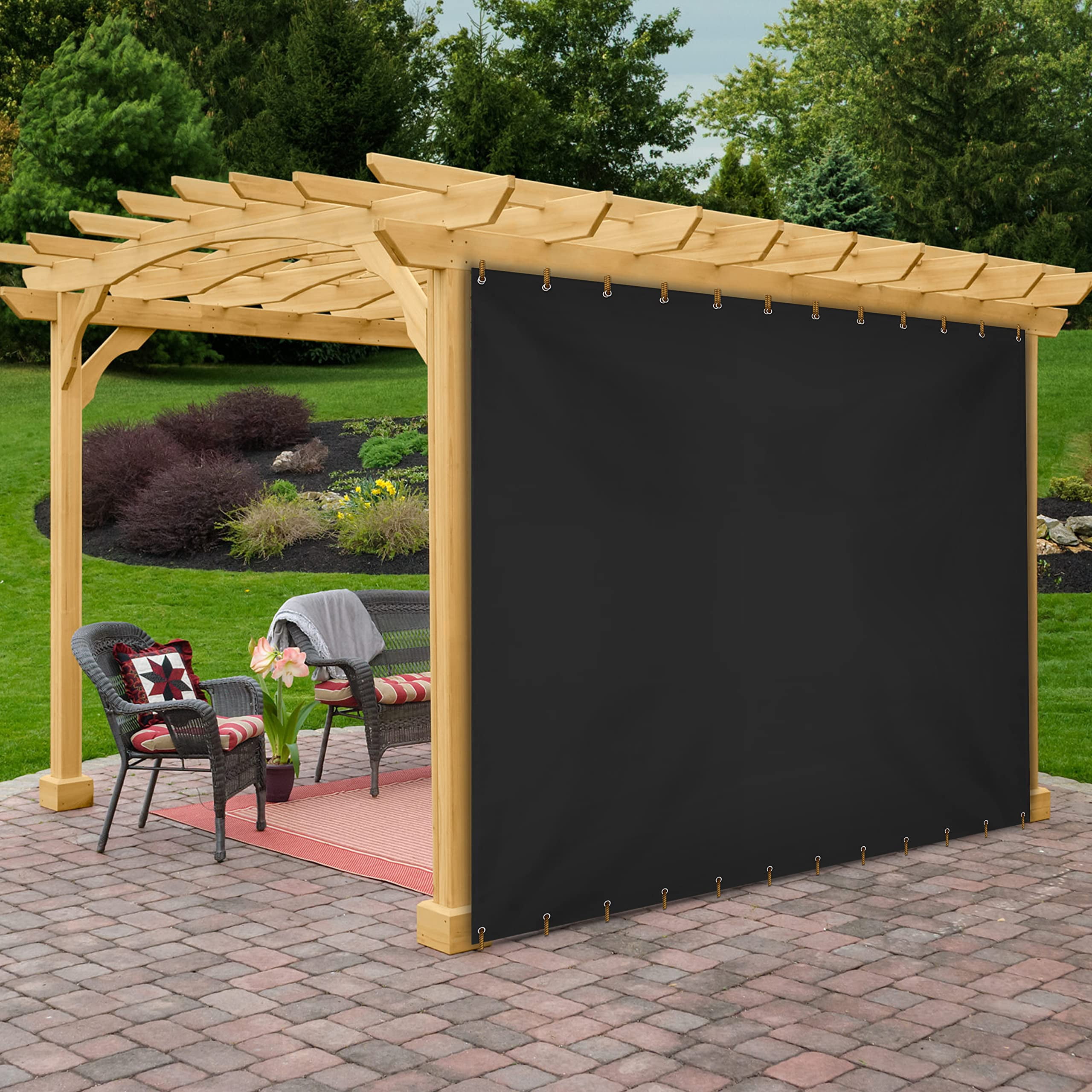 COVERS&ALL Rideau Extérieur en Vinyle pour Meubles de Patio 12 Oz, Rideaux Occultants Résistants aux Intempéries pour Fenêtre de SALLe à Manger avec Oeillets Inoxydables pour Pergola, Véranda, Gazébos (4 Pieds H x 7 Pieds L, Noir)