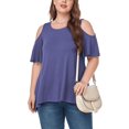 thumbnail image 2 of CHUANK Women‘s Plus Size Cold Shoulder Tunic Top Summer Short Sleeve Blouse, 2 of 7