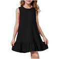 thumbnail image 3 of Milgrthf Robe d'Été pour Filles, Enfants, Décontractée, Col Rond, Sans Manches, Mode, Texturée, Ourlet à Volants, Mini Robe Débardeur, Robes d'Été pour Préadolescentes, Noir, 11 Ans, 3 of 9