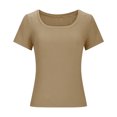 thumbnail image 4 of BVOFAR Women's Casual Short Sleeve Square Neck T-Shirts Summer Ribbed Knit Tops Solid Color Slim Fit Tee Shirts 2025, 4 of 5