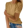 thumbnail image 1 of Plebaso T-Shirts pour Femmes 2025 Manches Courtes Décontractées Col Rond Hauts Élégants Blouses Habillées pour Femmes P-5TG, 1 of 5