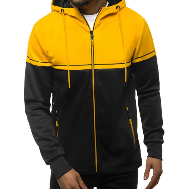 LUXUR Sweat à Capuche Homme Fermeture Éclair Complète Col à Capuche Cardigan Athlétique Manches Longues Jaune L