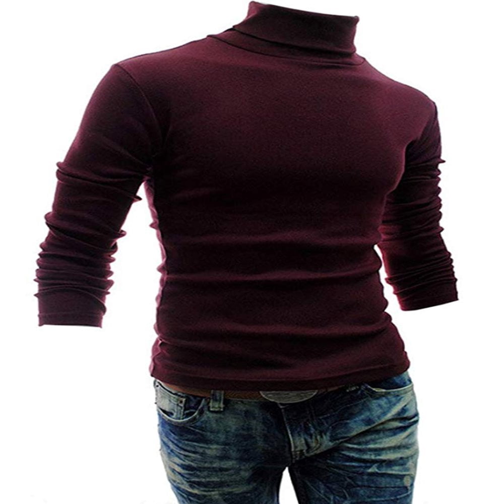 Mens Roll Turtle Neck Pullover Knitted Casual Jumper Tops Tee Sweater
