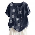 thumbnail image 2 of Pisexur Hauts Grande Taille pour Femmes Été T-Shirts à Manches Courtes Col Ras du Cou Imprimé Pissenlit Hauts Amples Blouses en Lin Confortables, 2 of 4