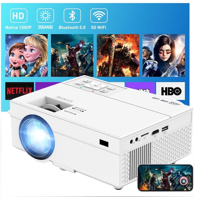 Smart Projector with WiFi and Bluetooth,Movie Home Theater, 150'' Display for Indoor/Outdoor, Smart Projecteur Compatible with Phone/TV Stick/PC/PS5