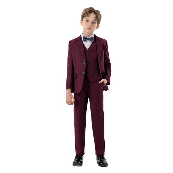 YWOAGH Tenue Habillée Élégante pour Garçons Ensemble Smoking Quatre Pièces Incluant Manteau Gilet Pantalon et Nœud Papillon pour et Événements Bordeaux 10-11 Ans