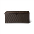 thumbnail image 3 of Suncast 72 Gallon Resin Wicker Outdoor Patio Storage Deck Box, Brown (2 Pack), 3 of 9