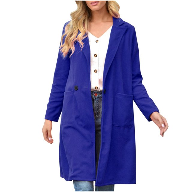 Women‘s Spring And Autumn Lapel Wool Solid Color Long Sleeve Wool Long Pocket Jacket Suits