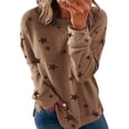 thumbnail image 1 of LUXUR Tee-Shirt Femme Col Rond Manches Longues T-shirt Chandail en Molleton Pull Imprimé Étoiles Khaki 5TG, 1 of 6