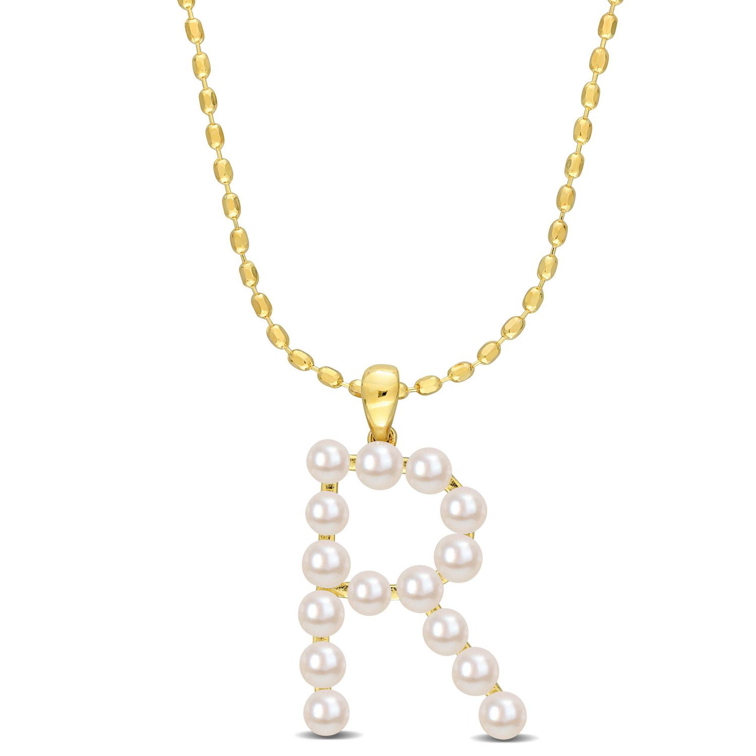 Collier initiale de Miabella avec perles culture d'eau douce en argent sterling plaqué en jaune
